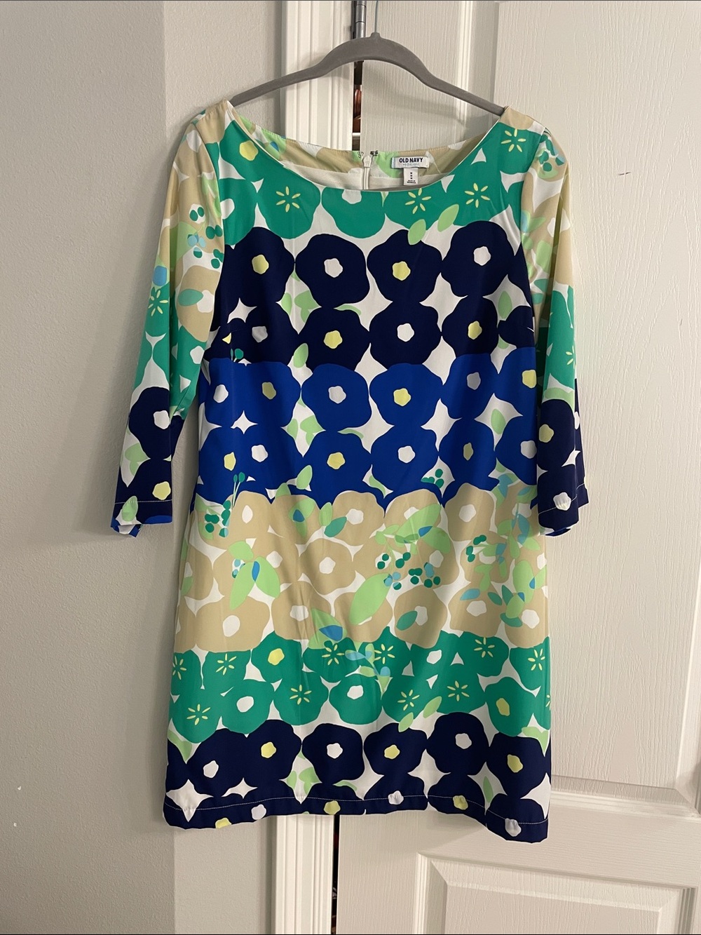 Old Navy Teal, Navy & Cream Floral Shift Dress